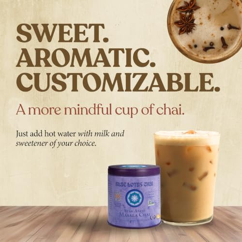 Blue Lotus Chai Star Anise Masala Chai Makes 100 Cups 3 Ounce Masala Spiced Chai Powder With Organic Spices Instant Indian Tea No Steeping