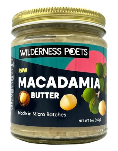 Wilderness Poets Raw Macadamia Nut Butter Vegan No Salt 8 Ounce Glass Jar