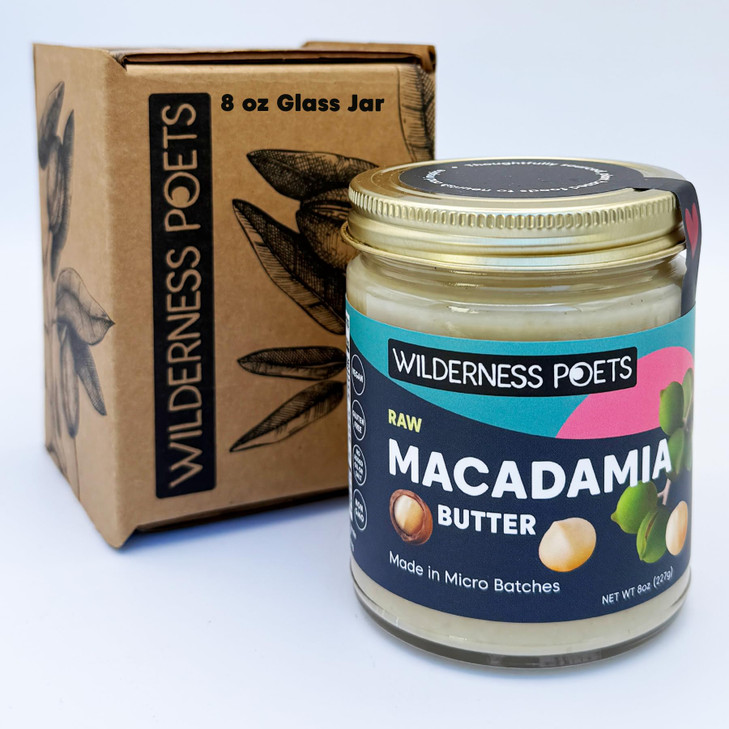 Wilderness Poets Raw Macadamia Nut Butter Vegan No Salt 8 Ounce Glass Jar