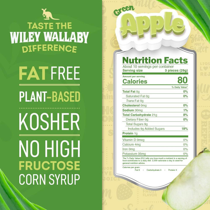 Wiley Wallaby Green Apple Licorice Candy Australian Style 10Oz 1Pk