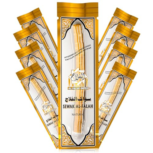 Sewak Al Falah Miswak Traditional Natural Toothbrush 10 Pack Individually Vacuum Sealed For Long Lasting Freshness Traditional Oral Care For