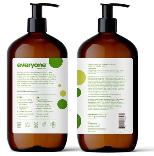 Everyone 3 In 1 Kids Soap Body Wash Bubble Bath Shampoo 32 Ounce Pack Of 1 Tropical Coconut Made With Essential Oils For Toddlers Tweens And