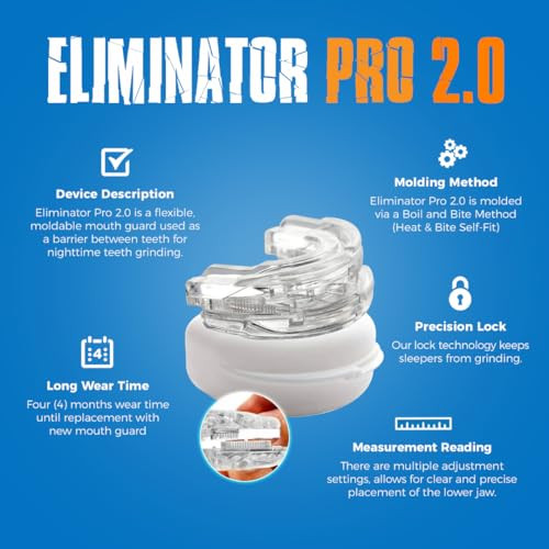Eliminator Pro 2.0 Nighttime Dental Mouthguard Bite Mouth Guard To Protect Against Grinding And Clenching Boil Moldable And Comfortable