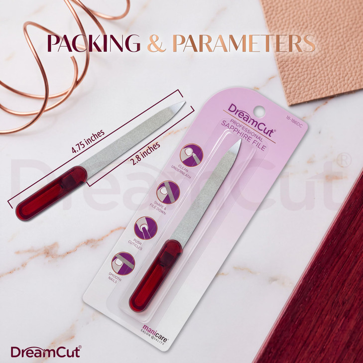 Dreamcut Sapphire Stainless Steel Nail File Double Sided Red 4.75 Inch