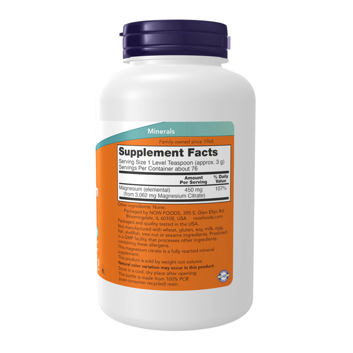 NOW Foods Supplements, Magnesium Citrate Pure Powder, Enzyme Function*, Nervous System Support*, 8-Ounce
