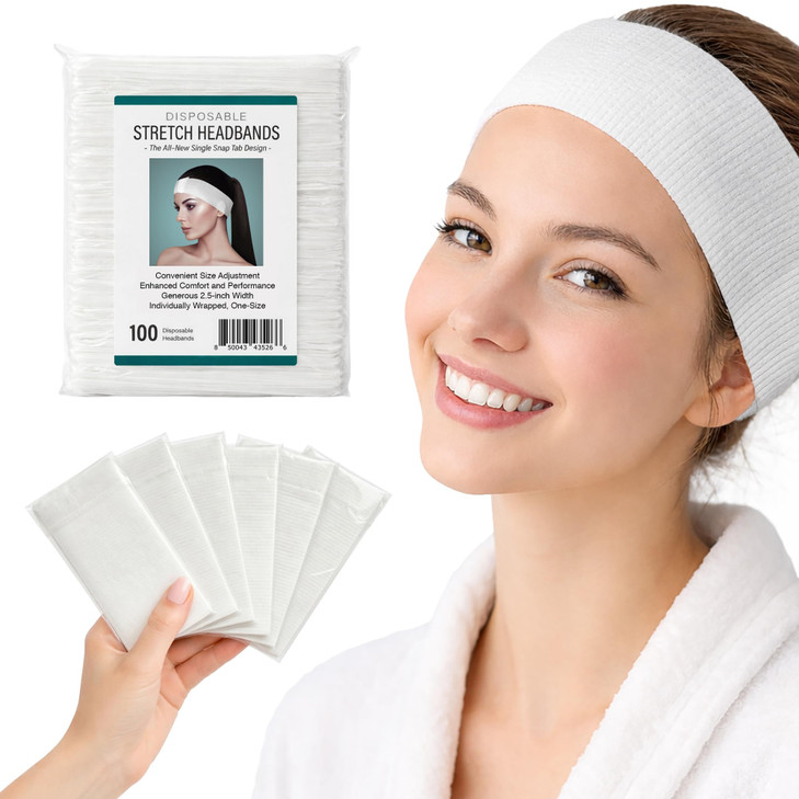 Appearus Disposable Facial Headbands Esthetician Stretch 100 Count White