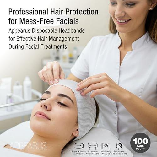 Appearus Disposable Facial Headbands Esthetician Stretch 100 Count White