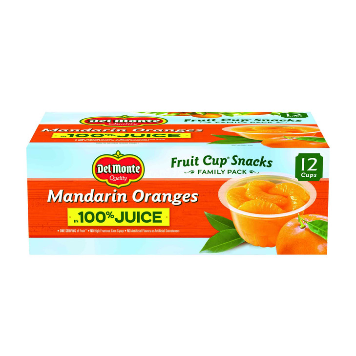 Del Monte Mandarin Oranges Fruit Cup Snacks In 100 Percent Juice 12 Pack 4 Oz