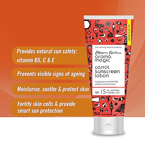 Aroma Magic Carrot Sunscreen Lotion With Spf 15 Broad Spectrum Uva Uvb Protection Non Nano Zinc Oxide Mineral Sunblock Non Greasy