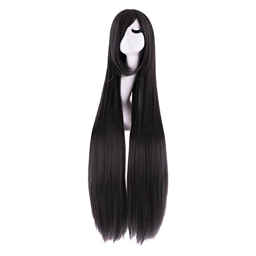 Mapofbeauty 40 Inch Oblique Bangs Anime Long Straight Wig Black