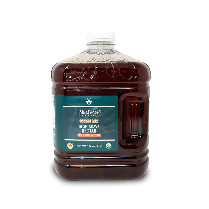 Blue Green Organics Raw Blue Agave Syrup 176 Oz Bulk Size Natural Low Glycemic Sweetener For Coffee Baking And Cooking Organic Vegan Non Gmo