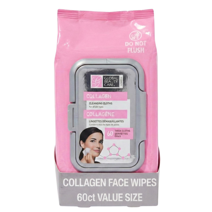 Global Beauty Care Collagen Makeup Remover Wipes Facial Cleansing Wipes