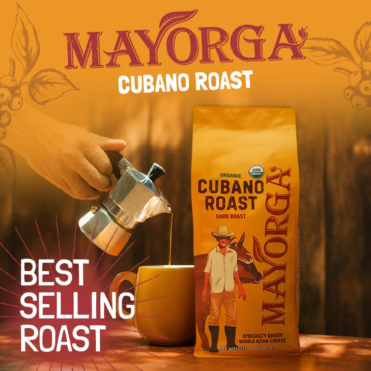 Mayorga Organic Coffee 2Lb Cafe Cubano Roast Dark Roast Whole Bean Specialty Grade Coffee 100 Percent Arabica Slow Roasted Bold And Smooth