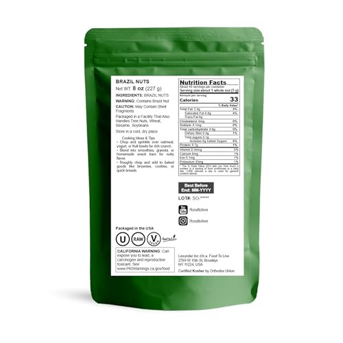 Food To Live Raw Brazil Nuts 8 Ounces Raw Whole No Shell Unsalted Kosher Vegan Keto And Paleo Friendly Bulk Good Source Of Selenium Low
