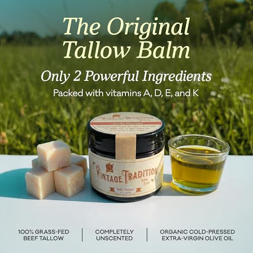 Vintage Tradition Unscented Grass Fed Tallow Balm Sensitive Skin 2 Oz