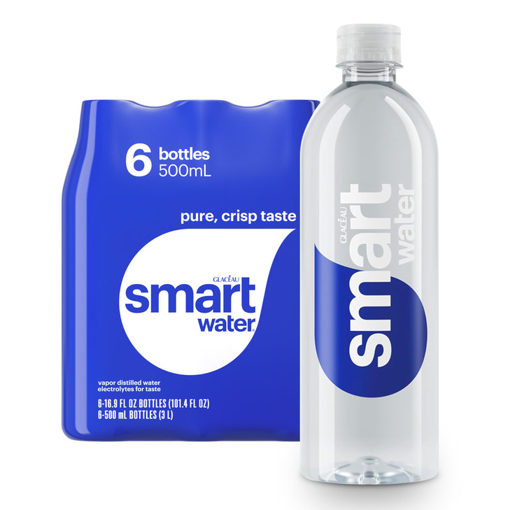 Smartwater Vapor Distilled Water Bottles 16.9 Fl Oz 6 Pack