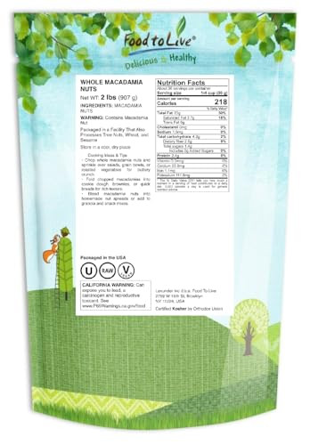 Food To Live Whole Macadamia Nuts 2 Pounds Raw Unsalted Unroasted Keto Friendly Kosher Vegan Bulk Great As Snack And For Baking Good Source