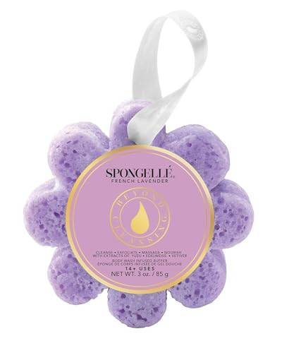 Spongellé French Lavender Wild Flower Bath Sponge Built In Body Wash And Body Scrubber Shower Loofah Sponge For Women 14 Plus Uses