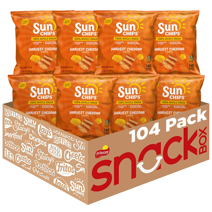 Sunchips 100 Percent Whole Grain Chips Harvest Cheddar 1 Oz Bags Pack Of 104 No Artificial Flavors No Colors From Artificial Sources