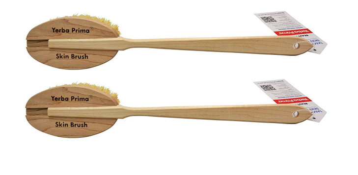 Yerba Prima Tampico Skin Brush Pack Of 2 Natural Vegetable Fiber Bristles For Dry Skin Brushing