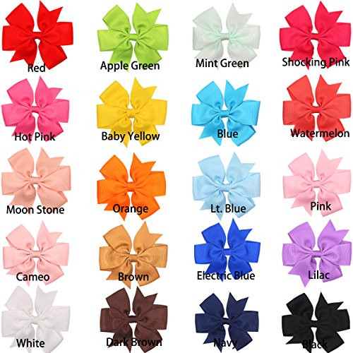 Céllot 40Pcs 3 Inch Boutique Grosgrain Ribbon Pinwheel Hair Bows Alligator Clips For Girls Toddlers Accessories Teens Gifts In Pairs