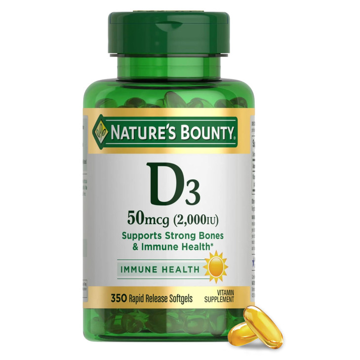 Nature's Bounty Vitamin D3 2000 IU | Supports Immune Health, Calcium Absorption & Bone Strength | Essential for Healthy Bones | Non-GMO, No-Gluten |