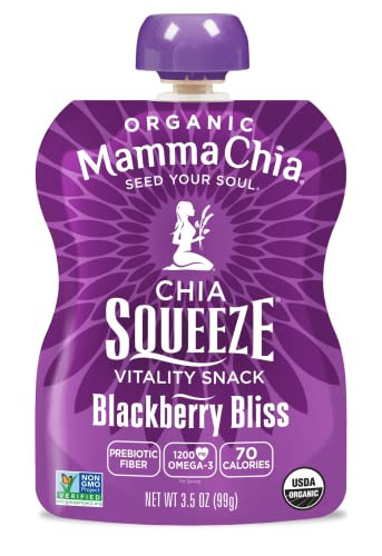 Mamma Chia Organic Vitality Squeeze Snack Blackberry Bliss 24 3.5 Ounce Chia Pouches. Usda Organic Non Gmo Vegan Gluten Free And Kosher.