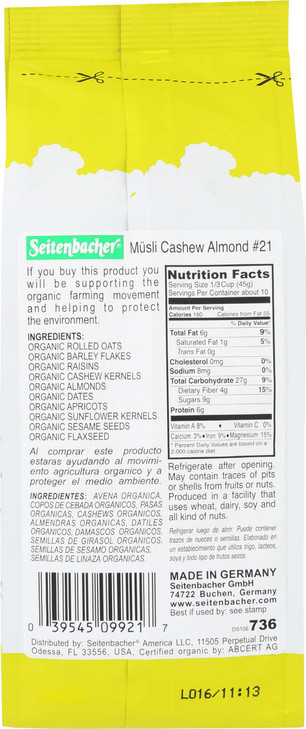 Seitenbacher Muesli No21Cashews And Apricots Organic