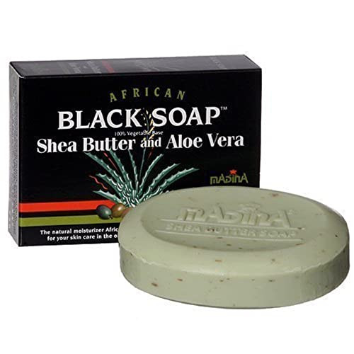 Madina African Black Soap With Shea Butter And Aloe Vera 100 Percent Vegetable Base 3.5 Oz 3 Bars ... Iwgl