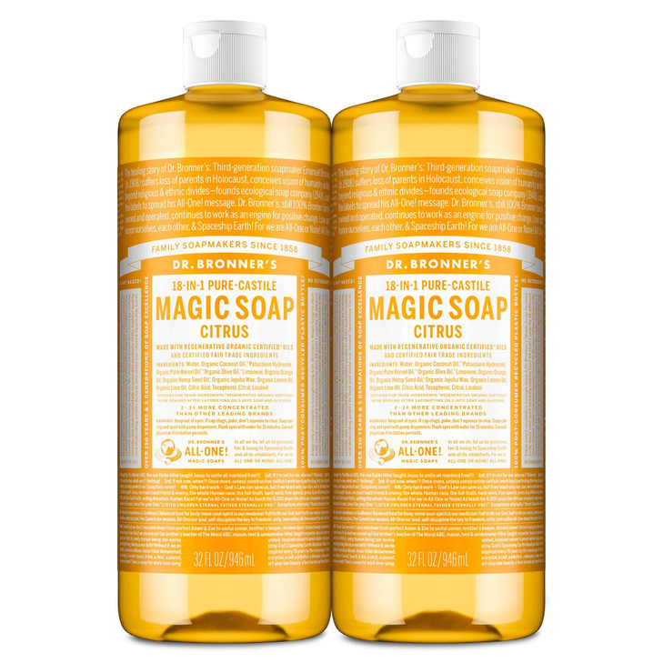 Dr. Bronner S Citrus Pure Castile Liquid Soap Body Wash 32 Oz 2 Pack