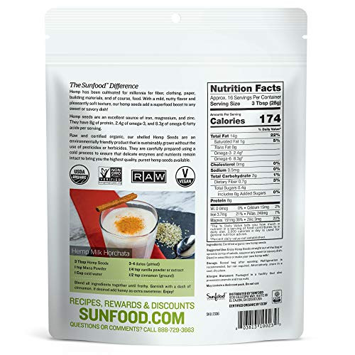 Sunfood Superfoods Raw Organic Hemp Seeds Hemp Seeds Organic Hemp Hearts Organic Shelled Hemp Seeds To Eat Bulk Keto Friendly High Protein
