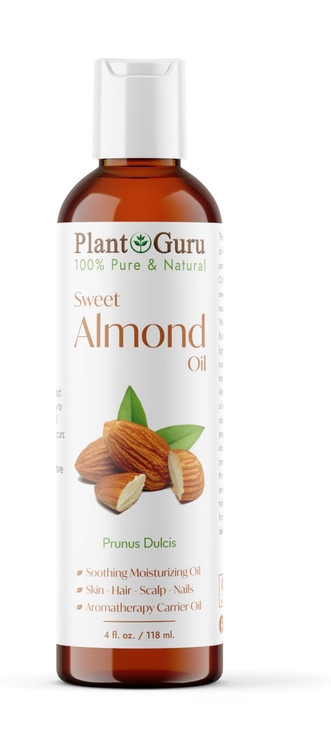 Plant Guru Sweet Almond Oil 4 Fl. Oz. Cold Pressed Carrier 100 Percent Pure Natural For Skin Body Face And Hair Growth Moisturizer.