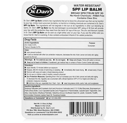 Dr. Dan S Mineral Based 1 Pack Spf 30 Lip Balm With Sunscreen For Lips