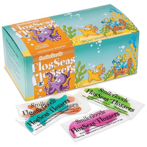 Practicon Smilegoods Flosseas Flossers Individually Wrapped Kids Flossers Sea Animal Shaped Flosser For Children Box Of 200