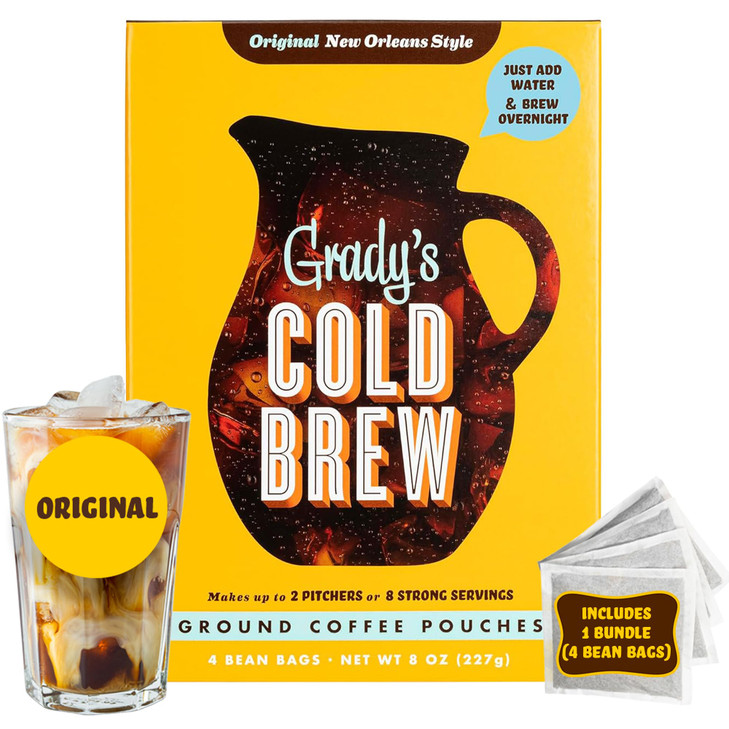 Grady S Cold Brew New Orleans Style 100 Percent Arabica Ground Coffee And Chicory Pouches One Box Of Four Easy To Brew Bean Bags Makes 12