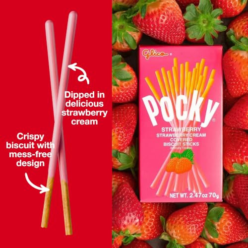 Glico Pocky Strawberry Strawberry Cream Covered Biscuit Sticks Regular 10 Boxes 1 Pouch Each