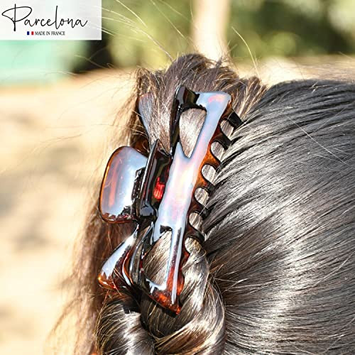 Parcelona French Classic Jumbo 5 1 Per 2 Shell Brown Covered Spring Hair Claw