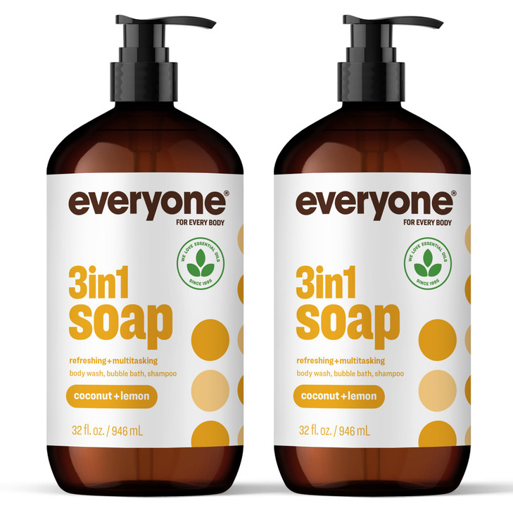 Everyone 3 In 1 Soap Body Wash Bubble Bath Shampoo Coconut Lemon 32Oz 2Pk