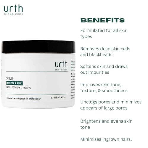 Urth Men S Exfoliating Face Scrub With Green Tea And Rice 4 Oz Deep Cleansing Minimizes Blackheads Smooths Skin Daily Facial Scrub For