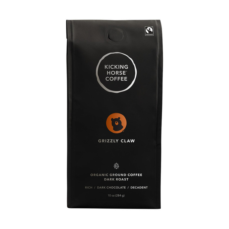 Kicking Horse Coffee Grizzly Claw Dark Roast Ground 10 Oz Certified Organic Fairtrade Kosher Coffee
