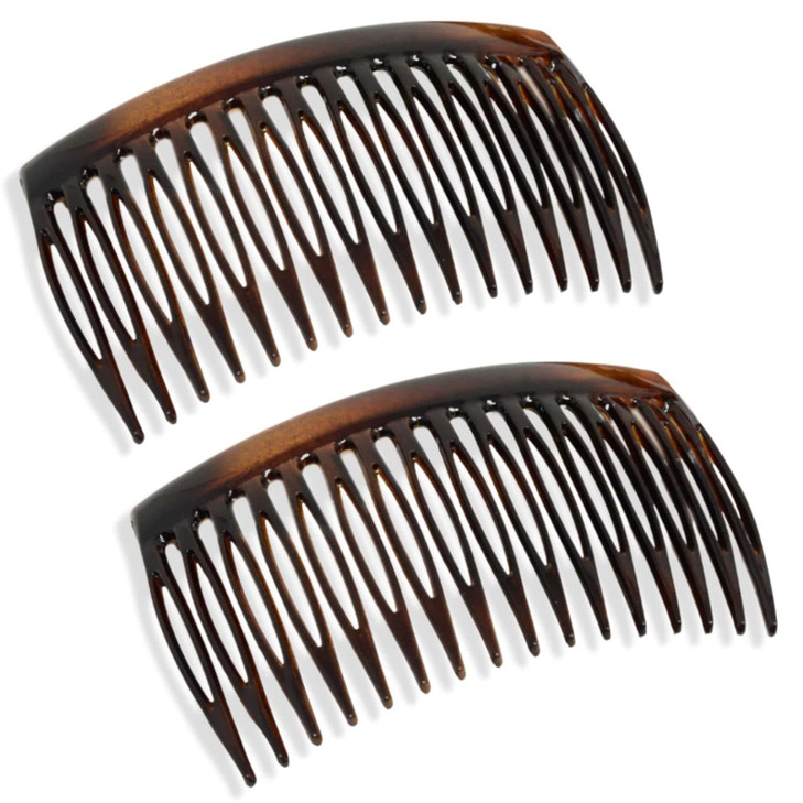 Parcelona French Glossy Shell Brown 16 Teeth Hair Side Combs 2.75 2 Pcs