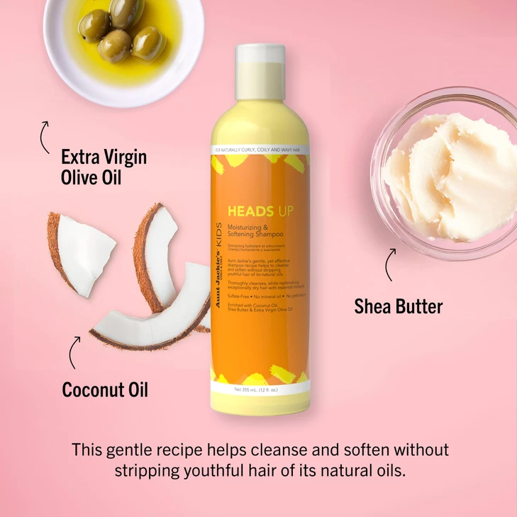 Aunt Jackie S Kids Heads Up Moisturizing And Hair Softening Shampoo For Naturally Curly Coily And Wavy Hair 12 Oz