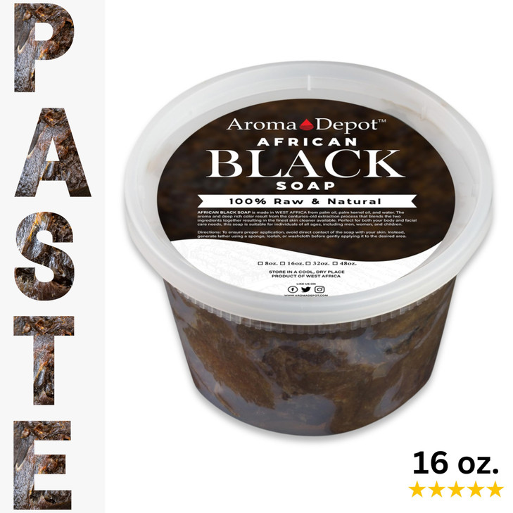 African Black Soap Paste 16 oz 100% Natural Raw soap for Acne, Eczema, Psoriasis, and Dry Skin Scar Removal Face And Body Wash. Handmade imported fro