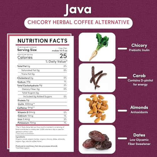 Teeccino Java Chicory Coffee Alternative 11 Ounce Ground Herbal Coffee That S Prebiotic Caffeine Free And Acid Free Medium Roast