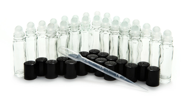 Vivaplex 24 Clear 10 Ml Glass Roll On Perfume Bottles With 3 Ml Dropper