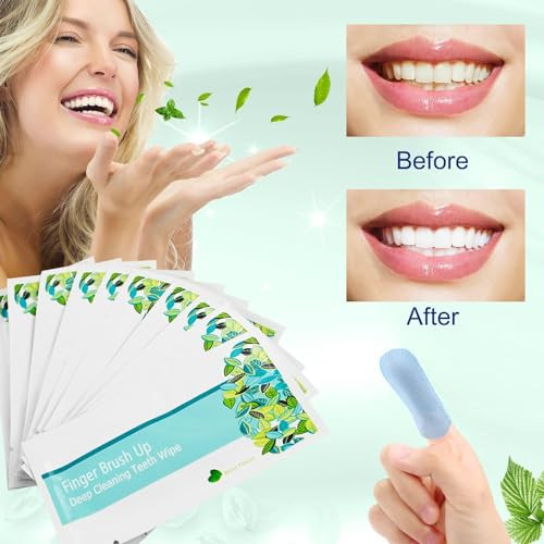 Ezgo 100Pcs Deep Cleaning Teeth Wipes Finger Brush Teeth Wipes Oral Brush Ups Latex Free Mint Flavor