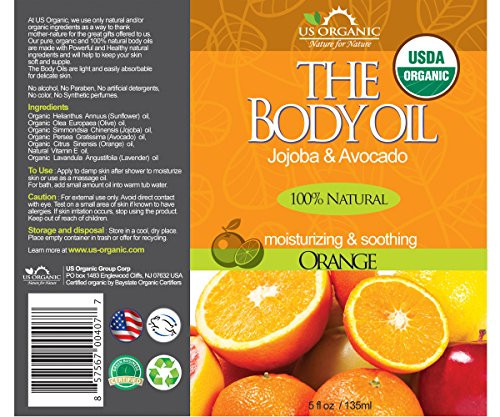 Us Organic Body Oil Fresh Orange Jojoba And Avocado Oil With Vitamin E Usda Certified Organic No Alcohol Paraben Artificial Detergents Color