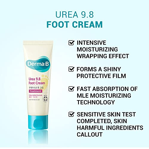 Derma B | Urea 9.8% Foot Cream | Foot Lotion for Dry Cracked Heel Treatment | Camellia Oil, Urea Cream for Feet | Hypoallergenic Leg Cream for Sensit