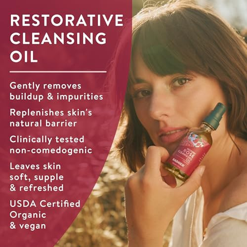 Badger Rose Face Cleansing Oil 2 Fl Oz Glass Bottle