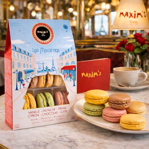 Maxim S De Paris French Macaron Gift Box Gourmet Macaron Cookies Assortment Classic Flavors Vanilla Pistachio Lemon Chocolate Coffee